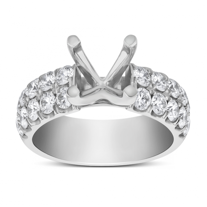 White Gold Two Row Diamond Engagement Ring Setting